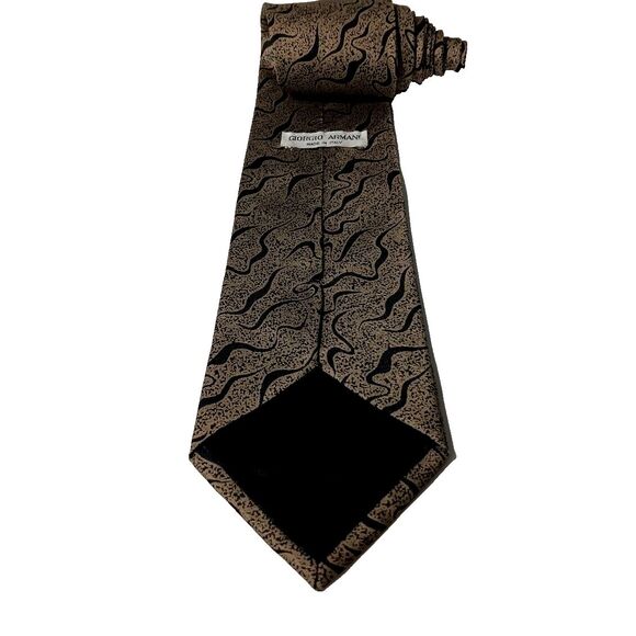 Vintage Giorgio Armani Abstract Pattern Pure Silk Tie Black Gold Stylish - Picture 2 of 6